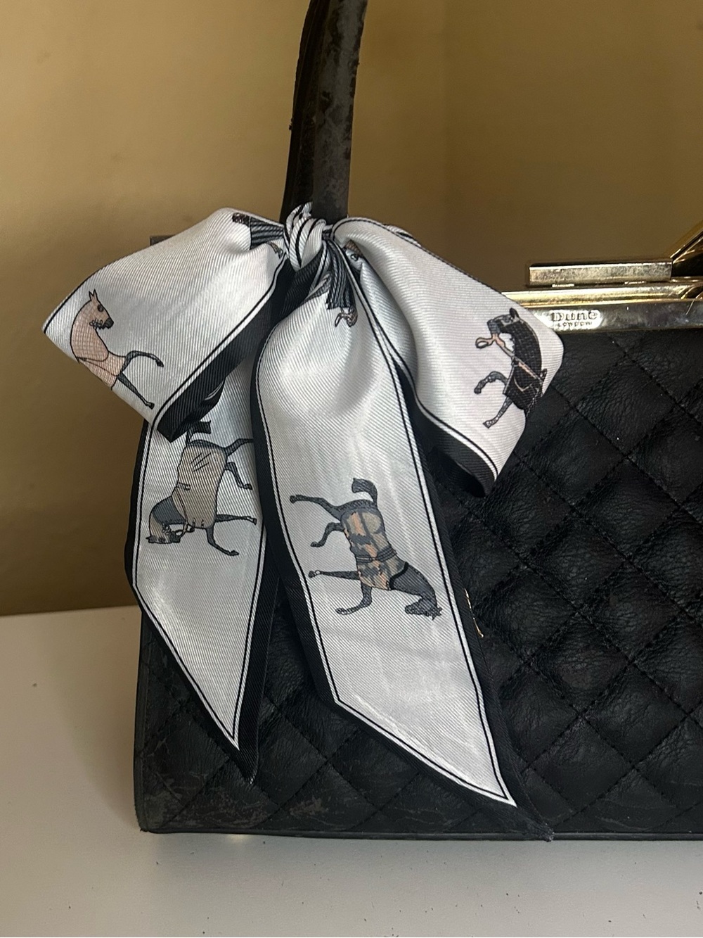 2 in 1 Twilly Women’s Purse Scarf Black Ewuestrian Print